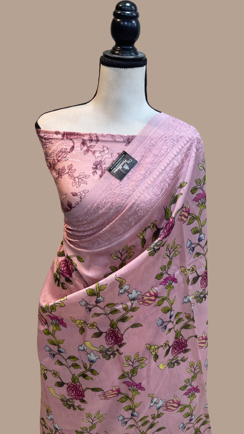 Pure Chanderi  Digital Print with Chikankari Handloom Banarasi Saree - The Handlooms