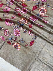 Pure Chanderi  Digital Print with Chikankari Handloom Banarasi Saree - The Handlooms