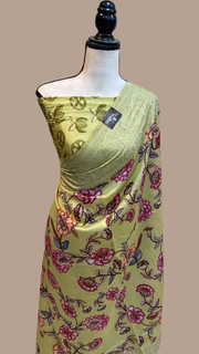 Pure Chanderi  Digital Print with Chikankari Handloom Banarasi Saree - The Handlooms