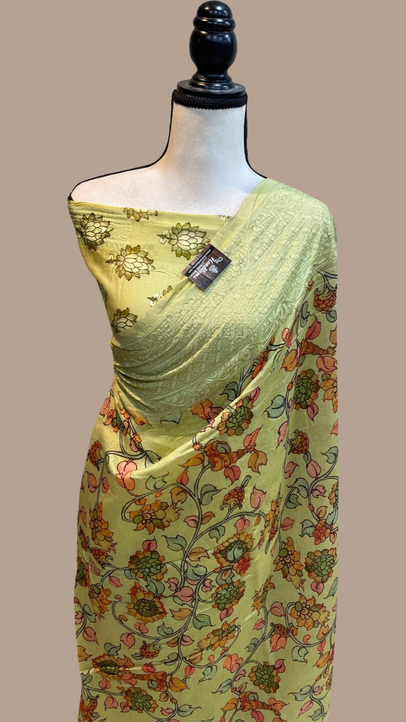 Pure Chanderi  Digital Print with Chikankari Handloom Banarasi Saree - The Handlooms