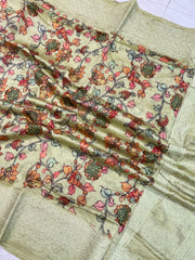 Pure Chanderi  Digital Print with Chikankari Handloom Banarasi Saree - The Handlooms