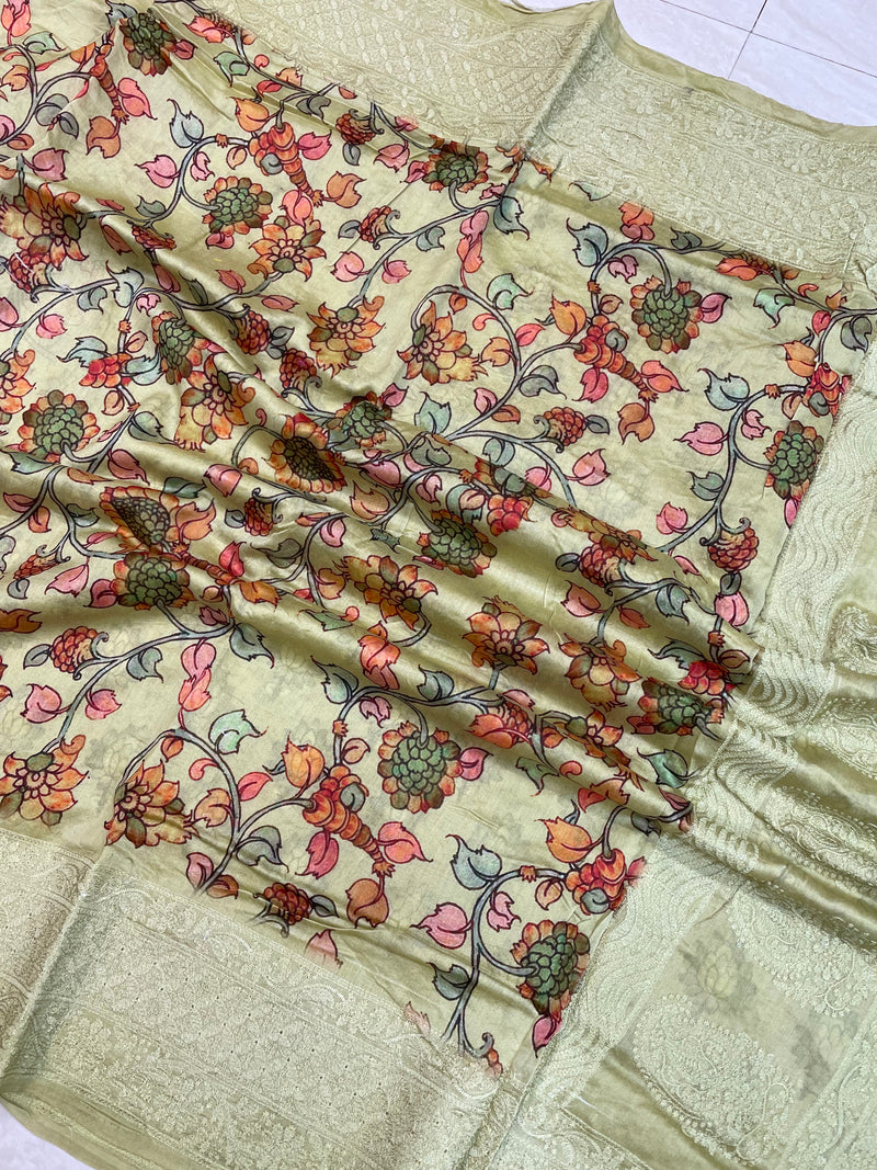 Pure Chanderi  Digital Print with Chikankari Handloom Banarasi Saree - The Handlooms