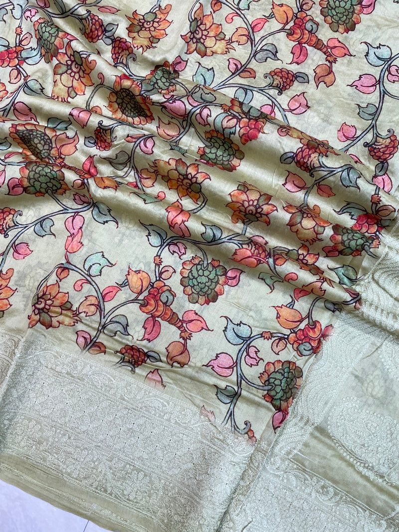 Pure Chanderi  Digital Print with Chikankari Handloom Banarasi Saree - The Handlooms