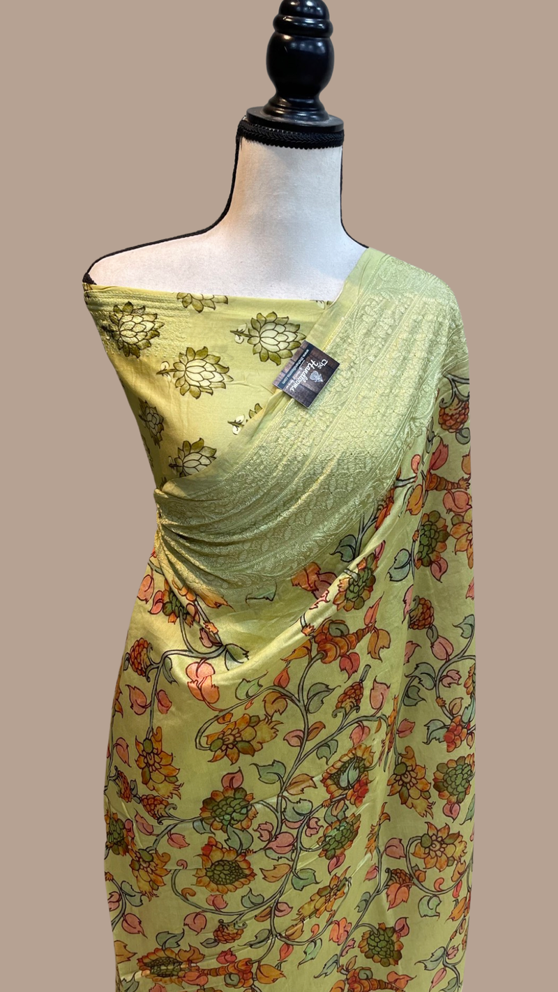 Pure Chanderi  Digital Print with Chikankari Handloom Banarasi Saree - The Handlooms