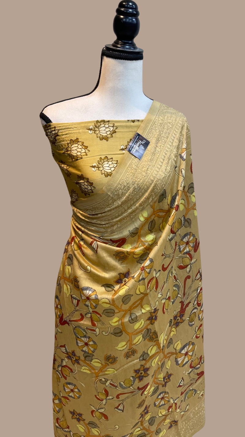 Pure Chanderi  Digital Print with Chikankari Handloom Banarasi Saree - The Handlooms