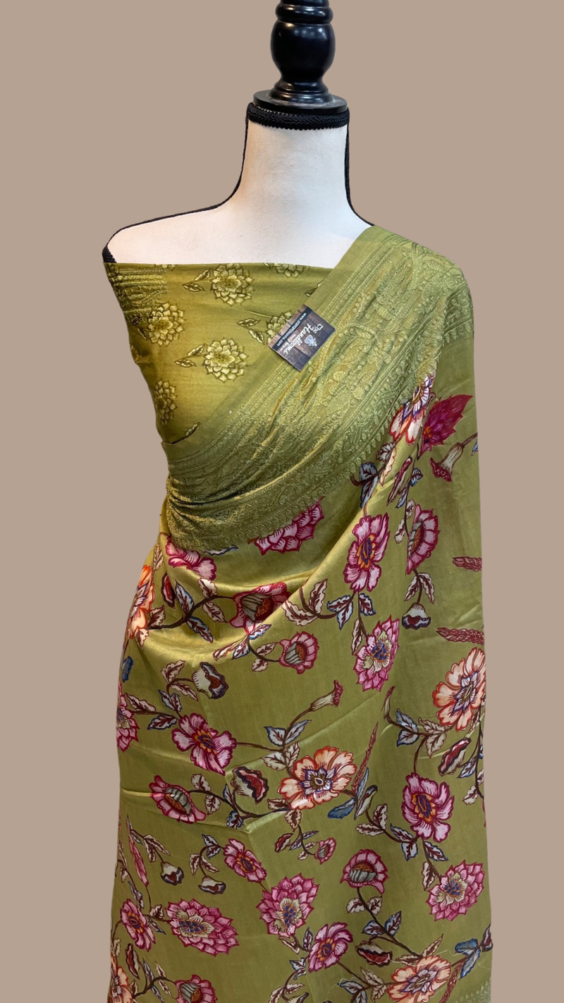 Pure Chanderi  Digital Print with Chikankari Handloom Banarasi Saree - The Handlooms