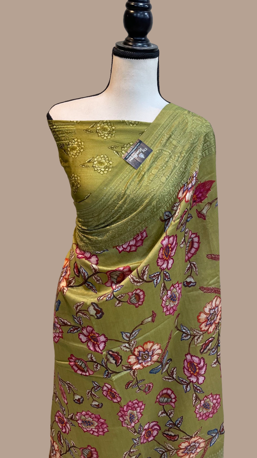 Pure Chanderi  Digital Print with Chikankari Handloom Banarasi Saree - The Handlooms