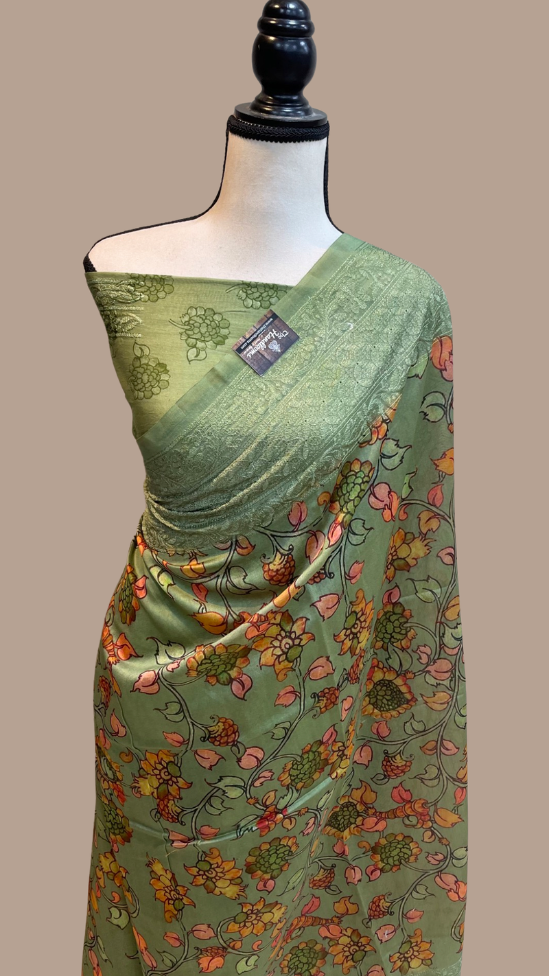 Pure Chanderi  Digital Print with Chikankari Handloom Banarasi Saree - The Handlooms