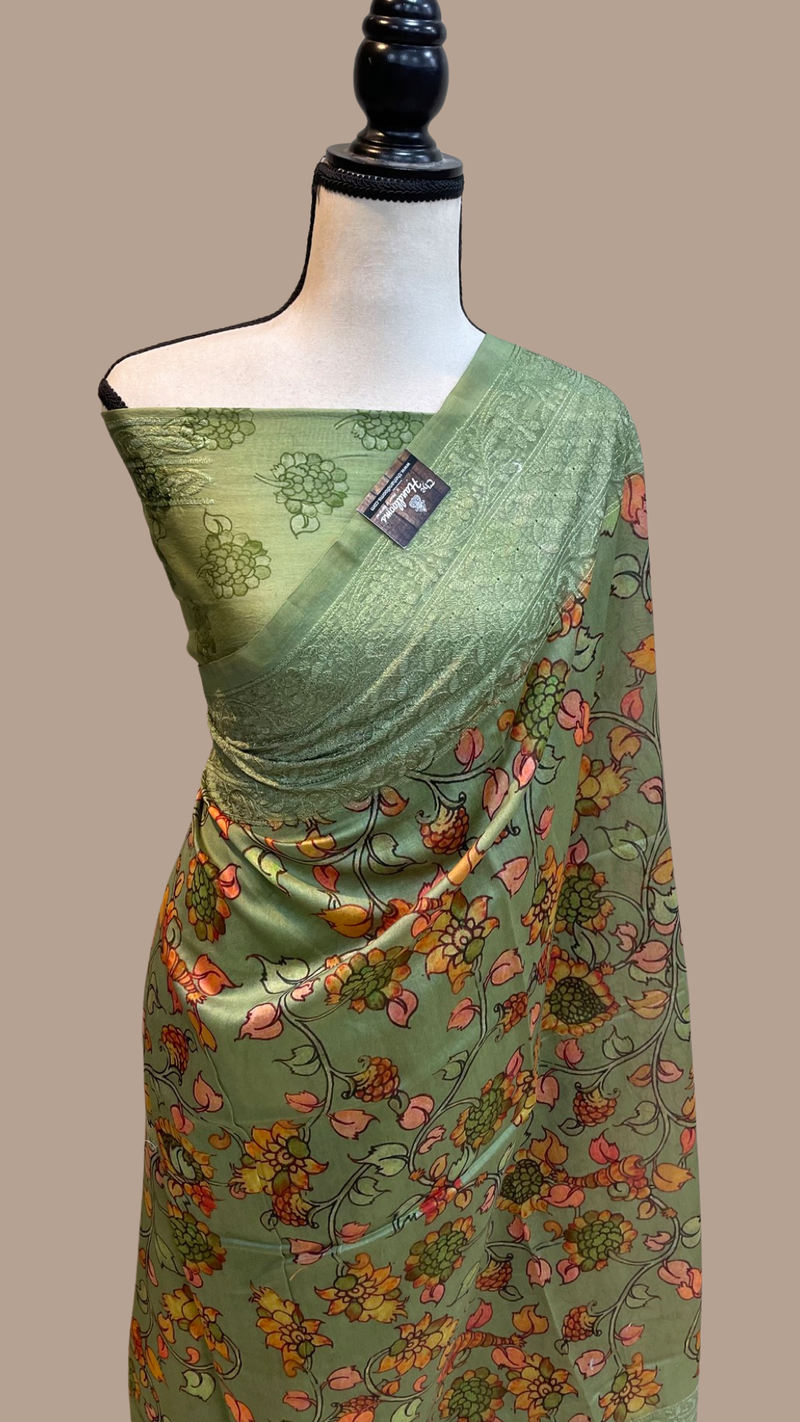 Pure Chanderi  Digital Print with Chikankari Handloom Banarasi Saree - The Handlooms
