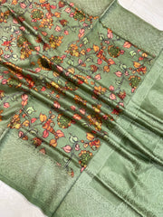 Pure Chanderi  Digital Print with Chikankari Handloom Banarasi Saree - The Handlooms