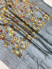 Pure Chanderi  Digital Print with Chikankari Handloom Banarasi Saree - The Handlooms