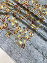 Pure Chanderi  Digital Print with Chikankari Handloom Banarasi Saree - The Handlooms