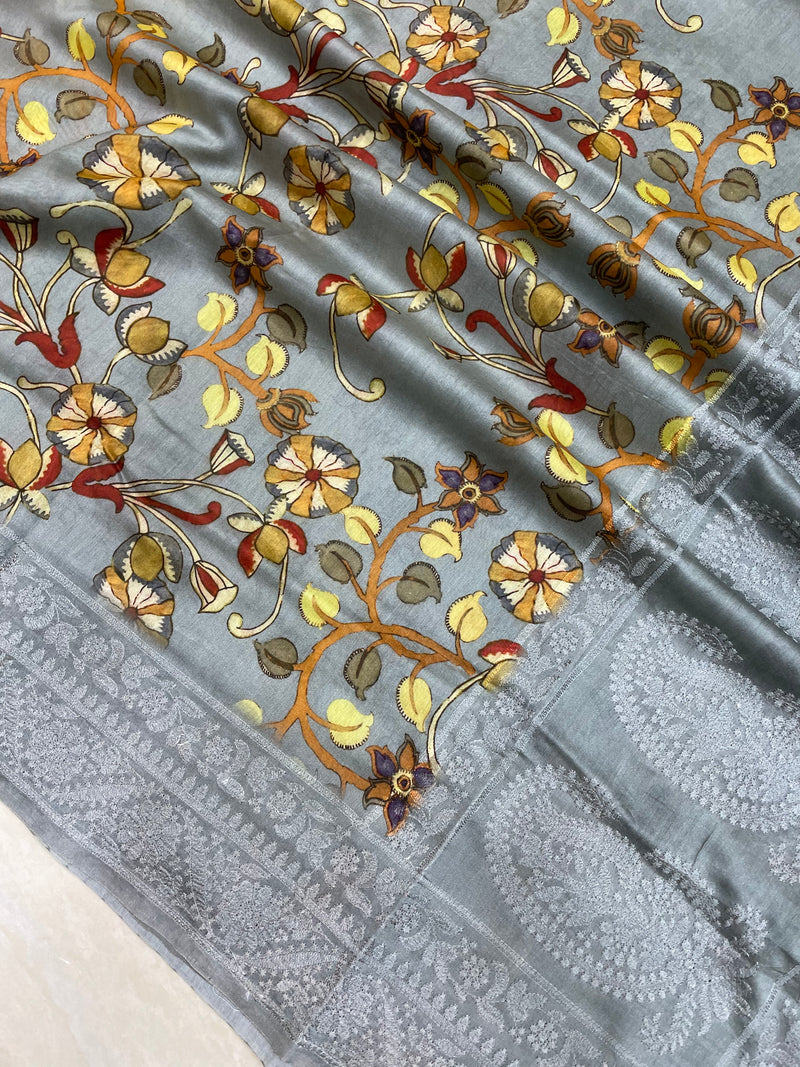 Pure Chanderi  Digital Print with Chikankari Handloom Banarasi Saree - The Handlooms