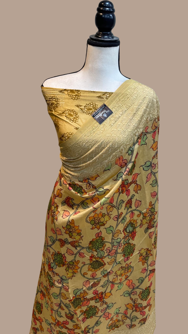 Pure Chanderi  Digital Print with Chikankari Handloom Banarasi Saree - The Handlooms
