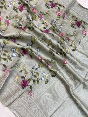 Pure Chanderi  Digital Print with Chikankari Handloom Banarasi Saree - The Handlooms