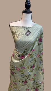 Pure Chanderi  Digital Print with Chikankari Handloom Banarasi Saree - The Handlooms