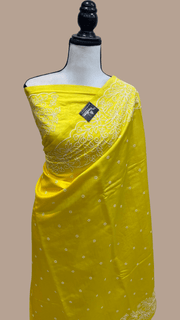 Pure Chiniya Silk Handloom Banarasi Saree Chikankari - The Handlooms