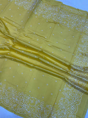 Pure Chiniya Silk Handloom Banarasi Saree Chikankari - The Handlooms