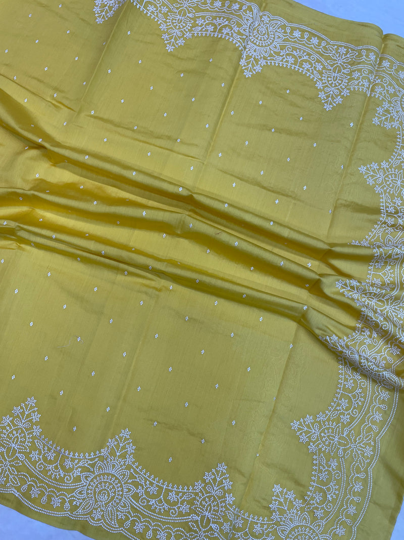 Pure Chiniya Silk Handloom Banarasi Saree Chikankari - The Handlooms