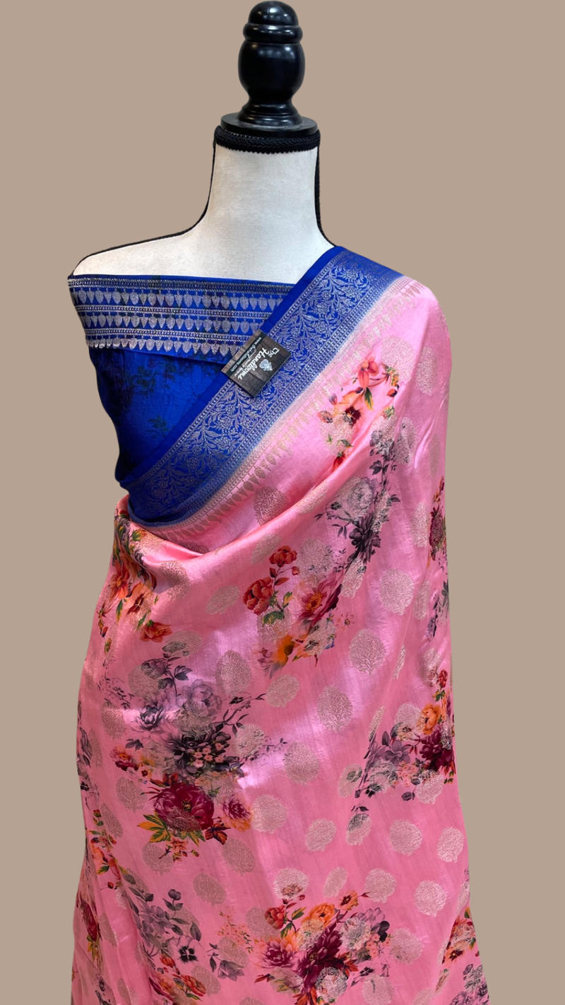 Pure Chiniya Silk Handloom Banarasi Saree Digital Print - The Handlooms