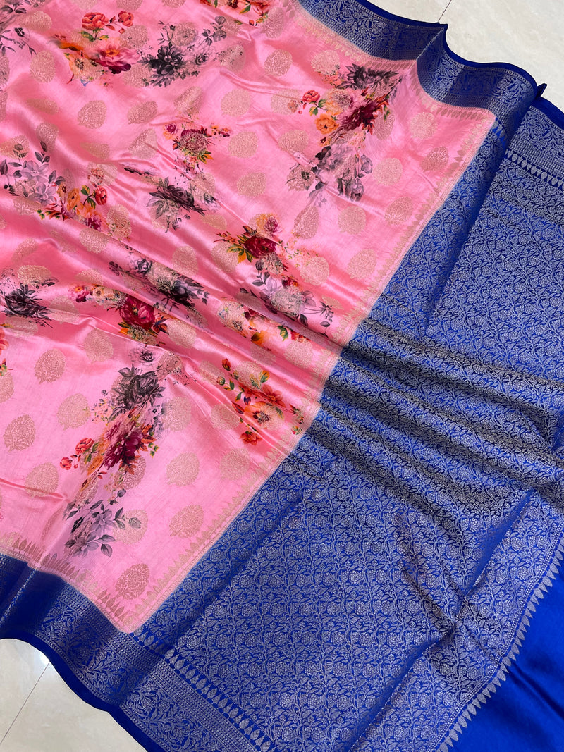 Pure Chiniya Silk Handloom Banarasi Saree Digital Print - The Handlooms