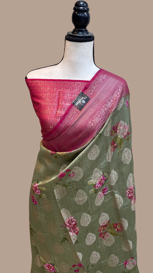 Pure Chiniya Silk Handloom Banarasi Saree Digital Print - The Handlooms
