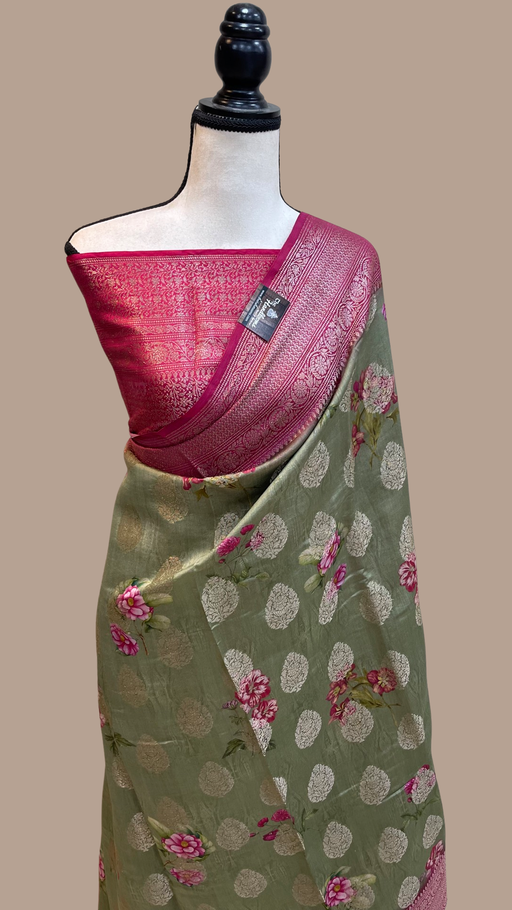 Pure Chiniya Silk Handloom Banarasi Saree Digital Print - The Handlooms