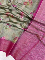 Pure Chiniya Silk Handloom Banarasi Saree Digital Print - The Handlooms