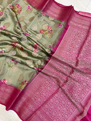 Pure Chiniya Silk Handloom Banarasi Saree Digital Print - The Handlooms