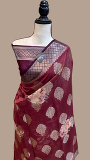 Pure Chiniya Silk Handloom Banarasi Saree Digital Print - The Handlooms