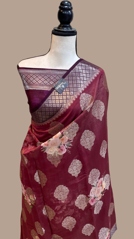 Pure Chiniya Silk Handloom Banarasi Saree Digital Print - The Handlooms