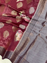 Pure Chiniya Silk Handloom Banarasi Saree Digital Print - The Handlooms