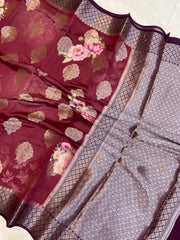 Pure Chiniya Silk Handloom Banarasi Saree Digital Print - The Handlooms
