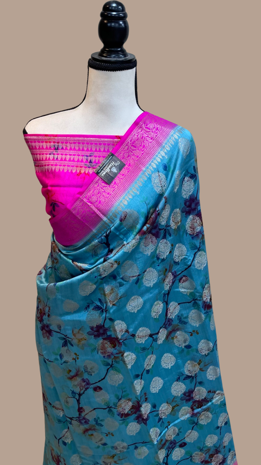 Pure Chiniya Silk Handloom Banarasi Saree Digital Print - The Handlooms