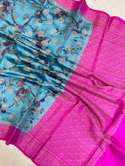 Pure Chiniya Silk Handloom Banarasi Saree Digital Print - The Handlooms