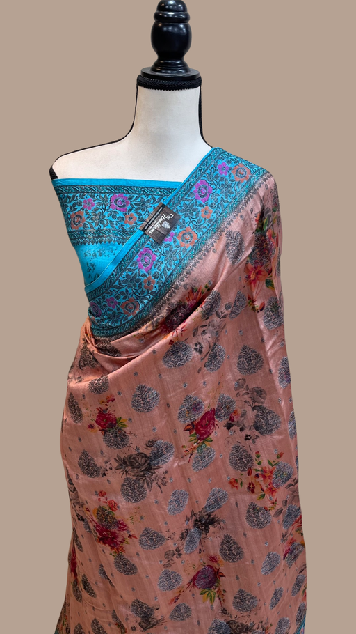 Pure Chiniya Silk Handloom Banarasi Saree Digital Print - The Handlooms