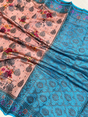 Pure Chiniya Silk Handloom Banarasi Saree Digital Print - The Handlooms