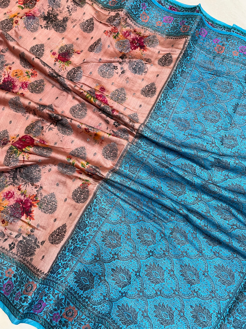 Pure Chiniya Silk Handloom Banarasi Saree Digital Print - The Handlooms