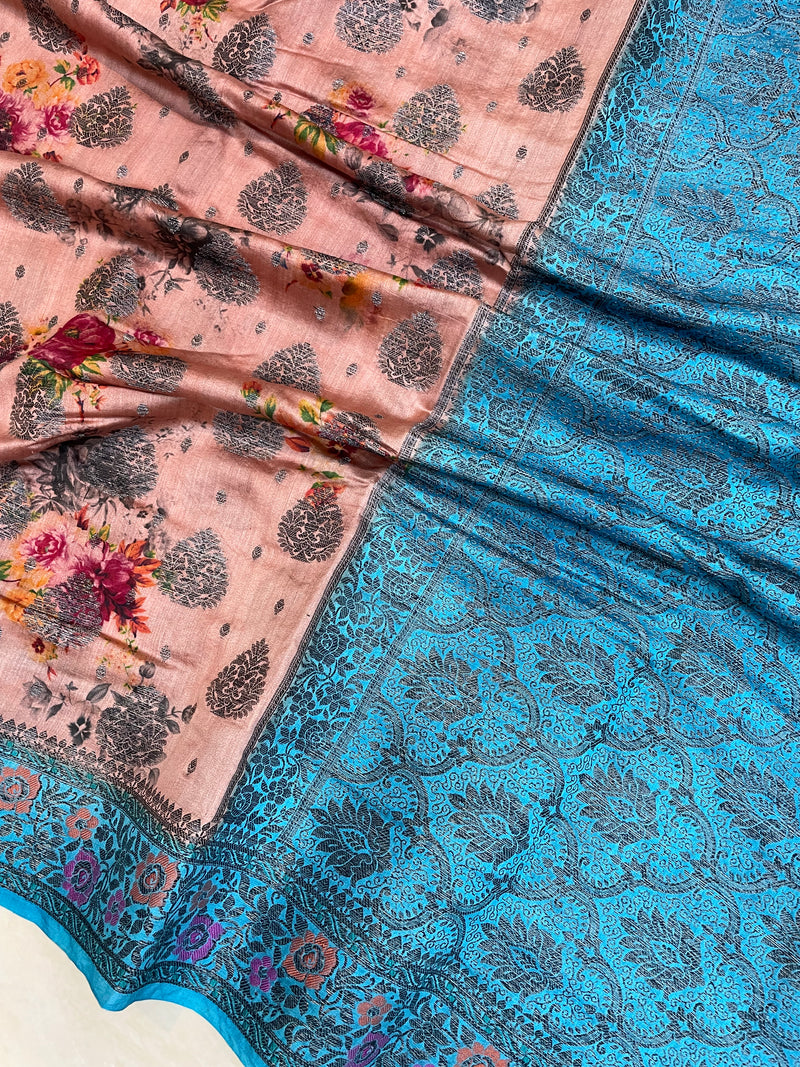 Pure Chiniya Silk Handloom Banarasi Saree Digital Print - The Handlooms