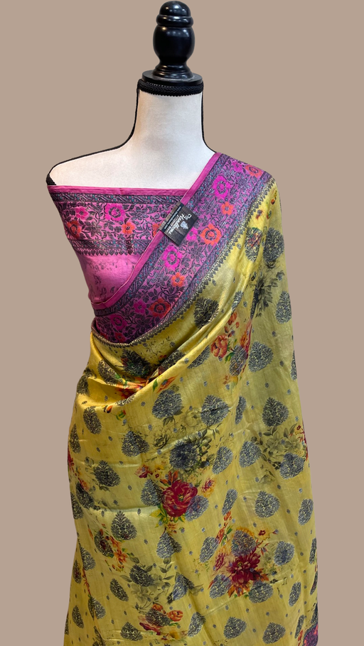 Pure Chiniya Silk Handloom Banarasi Saree Digital Print - The Handlooms