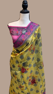 Pure Chiniya Silk Handloom Banarasi Saree Digital Print - The Handlooms