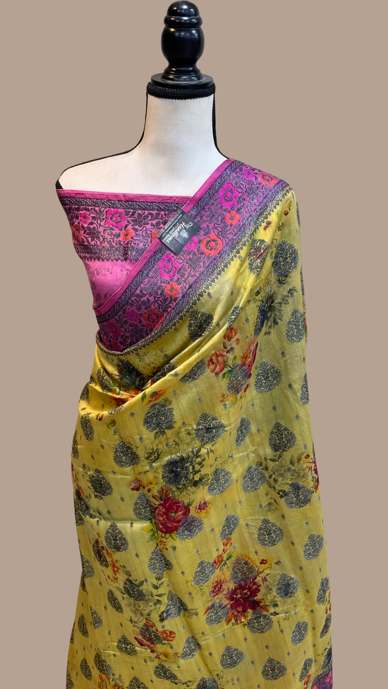 Pure Chiniya Silk Handloom Banarasi Saree Digital Print - The Handlooms