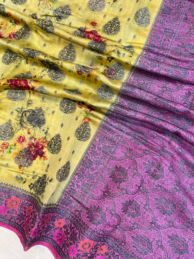Pure Chiniya Silk Handloom Banarasi Saree Digital Print - The Handlooms