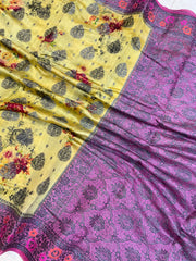 Pure Chiniya Silk Handloom Banarasi Saree Digital Print - The Handlooms