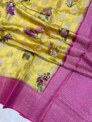 Pure Chiniya Silk Handloom Banarasi Saree Digital Print - The Handlooms
