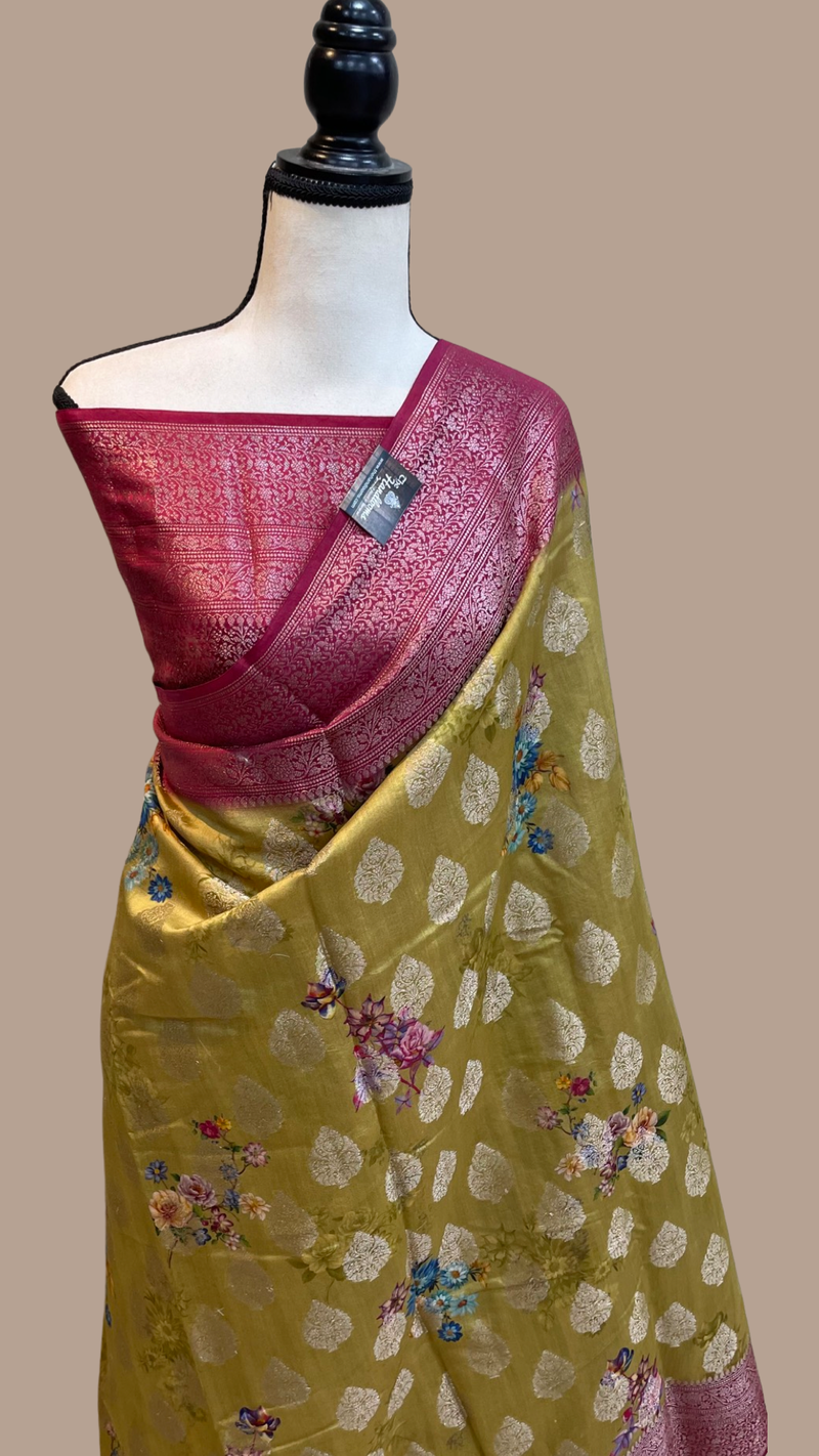 Pure Chiniya Silk Handloom Banarasi Saree Digital Print - The Handlooms
