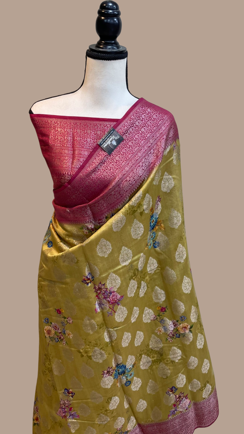 Pure Chiniya Silk Handloom Banarasi Saree Digital Print - The Handlooms