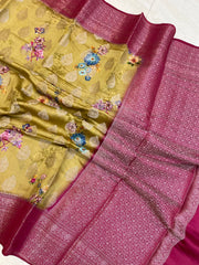 Pure Chiniya Silk Handloom Banarasi Saree Digital Print - The Handlooms