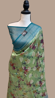 Pure Chiniya Silk Handloom Banarasi Saree Digital Print - The Handlooms