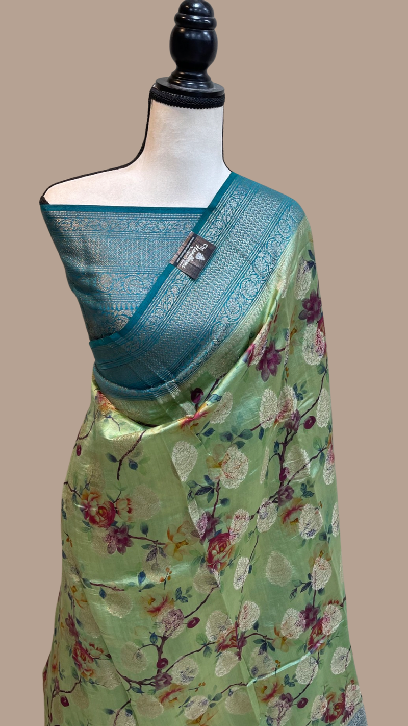 Pure Chiniya Silk Handloom Banarasi Saree Digital Print - The Handlooms